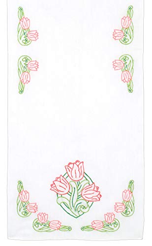 JACK DEMPSEY NEEDLE ART Table Runner Scarf Tulips, White, One Size