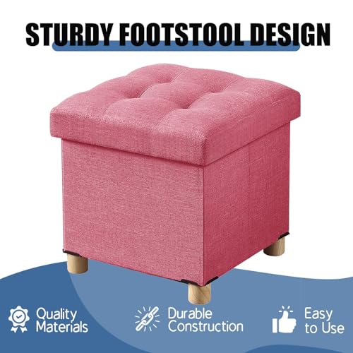 Image of BRIAN & DANY 15 Inches Ottoman with Storage, Square Small Storage Ottoman Foot Rest with Legs, Ottomans Foot Stool for Dorm, Living Room, Entryway (Hot Pink)