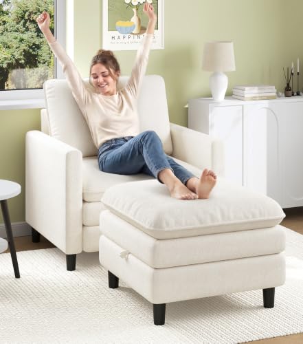 Image of Welzona 3-Layers Cloud Accent Chair with Ottoman, 33 inch Teddy Reading Chair