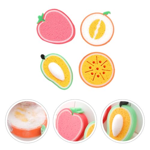 MAGICLULU 4 Piezas Esponjas de Limpieza de Cocina Forma de Fruta Unidades Gruesas y No Rayantes para Platos Ollas y Superficies Diversas Diseño Divertido y Reutilizable