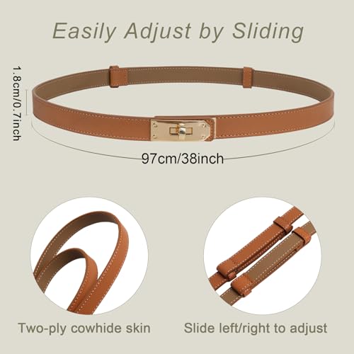 Women's Skinny Belt with Turn-Lock Buckle, Adjustable Women Leather Belt for Dresses, Jeans, Coats2