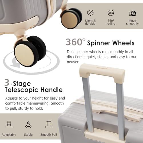 Image of Hardside Luggage Sets, Lightweight Stripes Suitcase with Spinner Wheels, Grayish