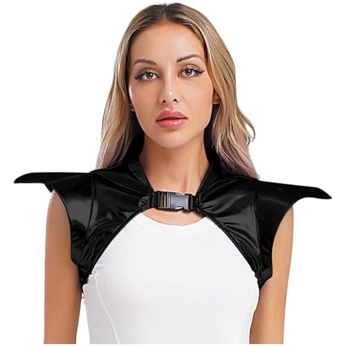 iiniim Unisex Men Women Metallic Shiny Armor Shrug Collared Pauldron Party Club Cosplay Outfits Black A Small