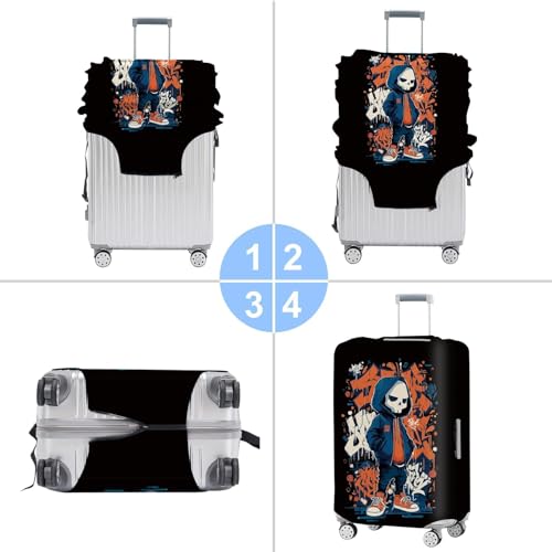 Image of Street Art Skeleton Luggage Cover - Graffiti Style Travel Protector for 24-26 Inch Suitcases, Machine Washable & Stretchy,M