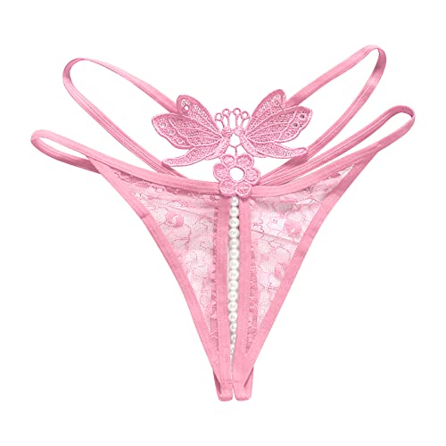 MaNMaNing String Femme Dentelle Brodée Transparent Taille Basse avec Perles Massage Ouvert pour Un Effet Stimulant String Femme Sexy Et Glamour