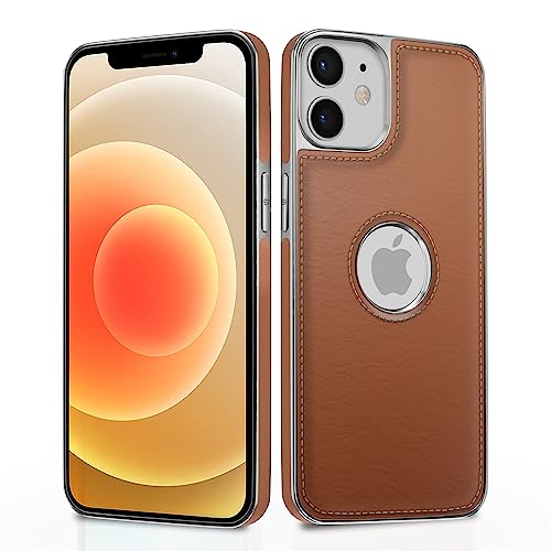 Image of Amazon Basics Back Cover iPhone 12 Mini Silver Electroplated Chrome | Full Camera Protection | Chrome Leather | Flexible Pu Leather Bumper Case (Tan)