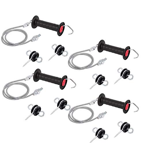 VOSS.farming 4 x Electric Fence Gate Handle Kit FLEXI 2.8m | Extendable up to 2.8m | Incl. Gate Handle, Bungee Cord, Rotatable Insulators | Suitable for All Animal Fences | Made in Germany
