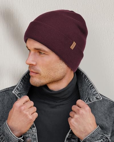 Image of FURTALK Mens Beanie Fleece Lined Winter Hats Double Layered Stylish Knited Cuffed Plain Hat