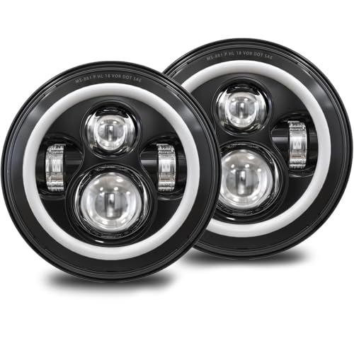 Image of 7 Inch Round LED Halo Headlights with Switchback Adapter for Amber Turn Signal White DRL Compatible with 2007-2017 Jeep Wrangler JK JKU- Black