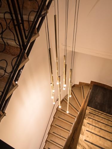 Image of Modern Raindrop-Style LED Pendant Light|Sleek Tube Hanging Lamp with 3 Light Modes|Perfect for Dining, Lounge, Kitchen & Living Room|Gold-Antique Brass Finish