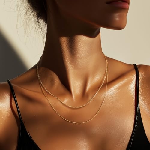 14K Gold Necklaces for Women Mens Necklace for Men 14K Gold Chain for Men Rope Chain Necklace for Women Beaded Necklaces for Mens Striking 16-26IN3
