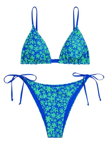 Image of ZAFUL Women's Triangle Bikini Floral String Bikini Set Two Piece Swimsuit Bathing Suits