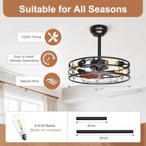 TCL 20" Black Caged Downrod Ceiling Fan with Light & Remote - image 4