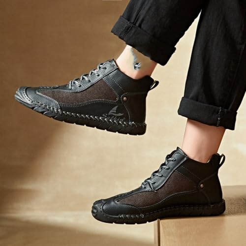 Mens Classic Handmade Leather Lace Up Non Slip Ankle Chukka Boots Casual Lightweight Round Toe High Top Walking Boat Shoes for Driving Daily Hiking 7