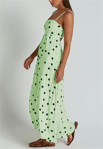 Image of Yuemengxuan Boho Maxi Dresses for Women Spaghetti Strap Flowy Smocked Long Dress Casual Summer Vacation Beach Maxi Dress