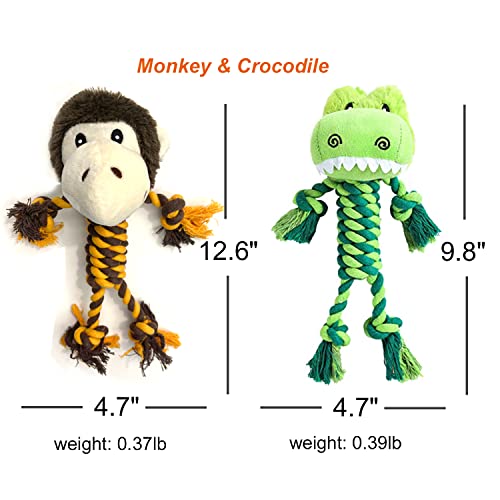 Lannso Pet Dog Squeaky Rope Toys Puppy Teething Chew Toys For Anxiety Relief Durable Washable Rope Toys With Animals Shaped For Small Medium Large Dogs 2 Pack (Duck&Elephant) #TOP5