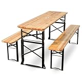 DELUKE Bierzeltgarnitur höhenverstellbar klappbar Holz 170cm RINHO - 3 Teilig | 2X Bierbank 1x...