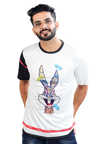 Image of HARPITA Men's Round Neck Half Sleeve Slim Fit Digital Printed Lycra T-Shirt