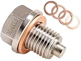 Tapón magnético de drenaje de aceite M14 × 1.5, tapón de drenaje de acero inoxidable 304, perno de cárter de aceite, 5 arandelas de trituración de juntas de cobre, compatible con Ford f150, votex, GM,