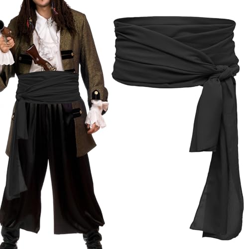 YUYWWAN Cinto de pirata, acessórios para disfarce de pirata medieval, faixa pirata Halloween, acessórios piratas mulheres homens, disfarce acessórios de capitão para carnaval cosplay (preto)