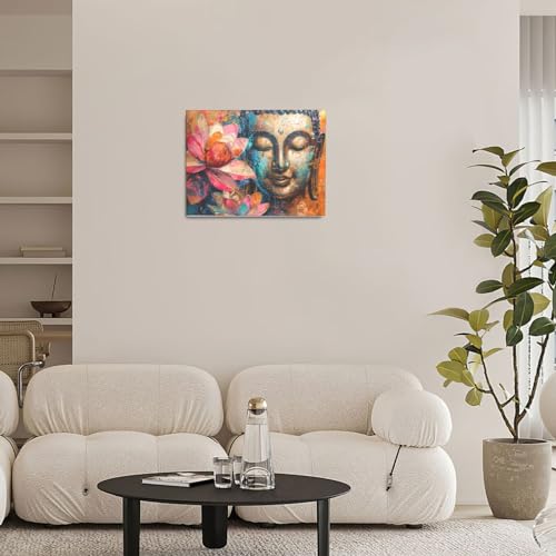Coxpiso Buddha Wall Art Colorful Zen Lotus Pictures Wall Décor Abstract Buddha Canvas Painting Artwork Buddhist Meditation Home Decoration For Buddhism Room Bathroom Bedroom Living Room Framed 12X16 Inch thumb #4