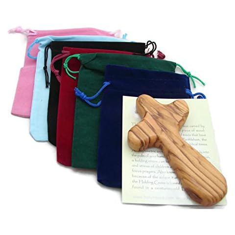 Olive Wood Holding/Comfort Cross for Adult with Velveteen Bag - Made in Bethlehem (1) Cover