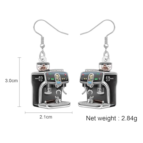 Image of BONSNY Acrylic Dangling Novelty Fun Black Coffee Machine Earrings Hypoallergenic Designer Jewelry Gifts For Women