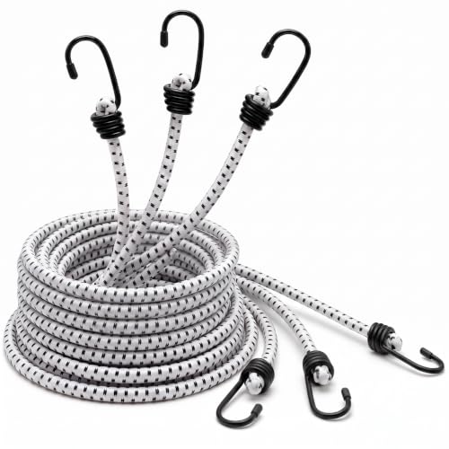 Image of Extra Long Bungee Cords with Hooks 0.39 Inch Thick Heavy Duty Bungee Straps for Outdoors, Camping, Rvs, Bikes, Cargo (White+Black,120 Inch,3 Pcs)