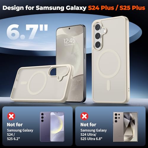 Image of SUPFINE Magnetic for Samsung Galaxy S24 Plus Case / S25 Plus Case with Screen Protector, (Built-in Magnets) (Military Grade Drop Protection) Slim Translucent Shockproof Phone Case,Stone