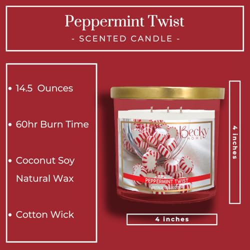 Becky Home Peppermint Scented 3-Wick Candle In Glass Jar thumb #1