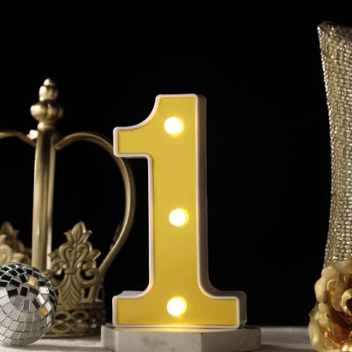 Image of Efavormart 6 inch Gold Marquee Number 1, Mirror Front Warm White LED Light Up 3D Sign, Battery Operated 72H Glow for Wedding Party & Wall Decor