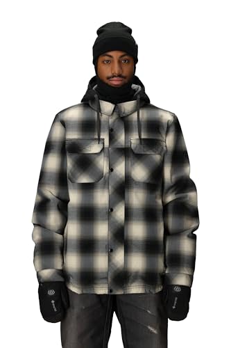 686 Men's Woodland Insulated Jacket - Winter Clothing with Removable Hood & Ski Pass Pocket - Water & Weather Resistant - Limestone Plaid, X-Large