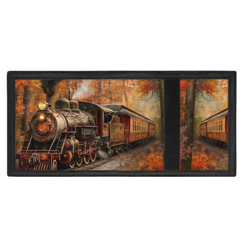 COEQINE Boys Wallet for 9-12 Years Old, Personailzed Card Holder Money Bag Portable for Kids Women Men Add Name On Retro Train Pattern4