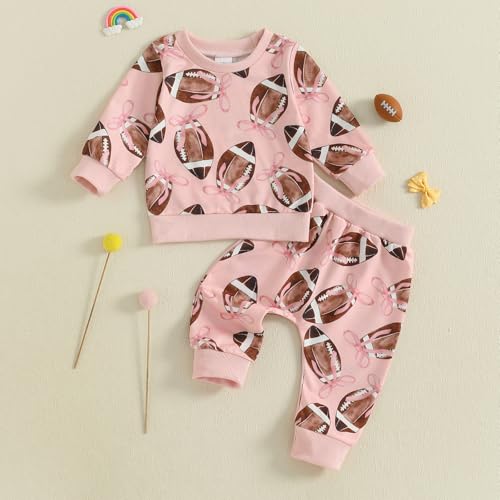 Toddler Baby Girl Football Outfit Rugby Bow Long Sleeve Sweatshirt and Pants Set 2Pcs Game Day Fall Winter Clothes4