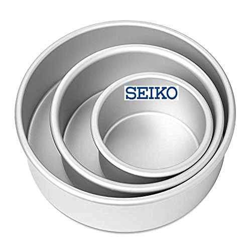 SEIKO Aluminium Round Cake Pan/Mould Bakeware Tool – 4″, 5″, 6″ Diameter x 2.25″ Height (Set of 3 Pieces)