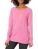 Danskin Women's Scoop Neck Tee with Side Ruching, Pink Prism, Large