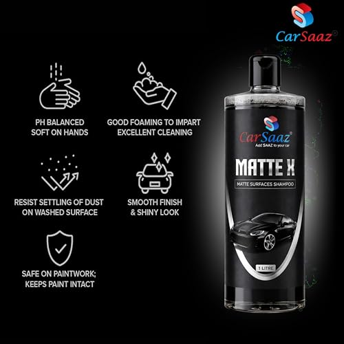 Image of CAR SAAZ Matte X Car & Bike Matte Wash Shampoo (1 Ltr) | Shampoo for Matte Painted Cars, Bikes | Safe for Matte Paint & Wraps | Wash & Shine | Protective, pH Neutral, Super Suds, Highly Effective