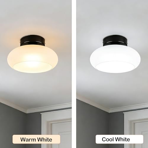 Image of Black Semi Flush Mount Ceiling Light Mid Century Modern Entryway Light Fixture 11 inch Glass Globe Flush Mount Light Fixture for Hallway Kitchen Bedroom Closet
