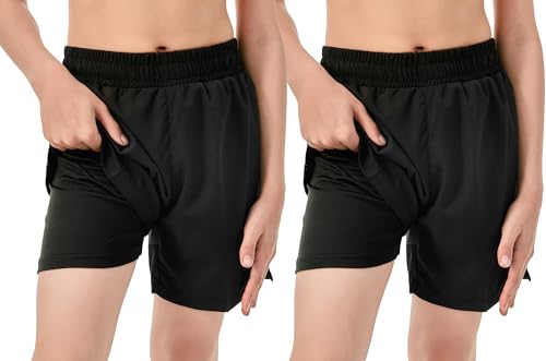 IRELIA 2 Pack Boys Box Brief Liner Compression Zipper Pocket Shorts Kids Quick Dry Active Sports Shorts with Reflective Strip2