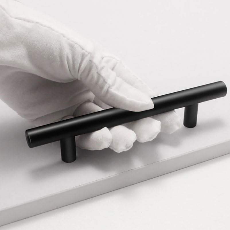 T-Bar Cabinet Handle Brushed Stainless Steel Black Finish Durable Pull for Kitchen Cupboard Bathroom Drawer Wardrobe, Black