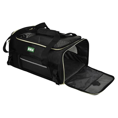 Image of KIKA Pets Goldfinch Cat Bag Carrier | Small Dog Puppy Bag Carrier | Airline Dimension Approved Akasa - Medium Size (18.5 x 12.5 x 9.9 inches), Midnight Black