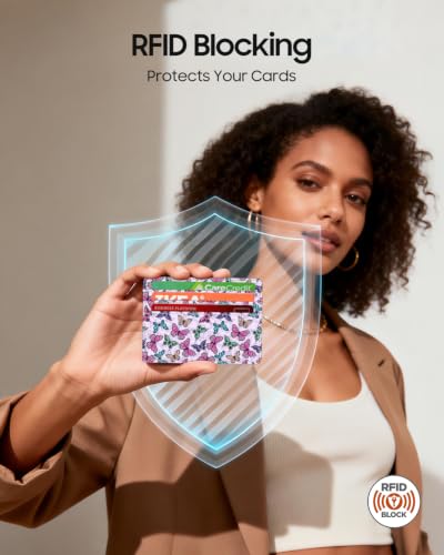 Image of FINTIE Slim Minimalist Front Pocket Wallet RFID Blocking Credit Card Holder | Card Cases with ID Window for Men Women, butterfly
