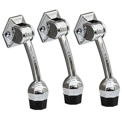 Image of Plantex Door Stopper for Main Door /5-Inch Stopper with Rubber Grip /Stoppers for Wooden Door /Stops for Door - Pack of 3 (Chrome)