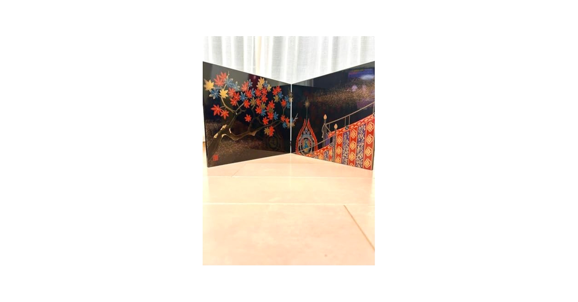 【最終価格】ついたて　衝立　屏風　漆塗り　漆塗　会津塗り　蒔絵　美術　芸術 Amazon｜ついたて 衝立 屏風 漆塗り 漆塗 会津塗り 蒔絵 美術