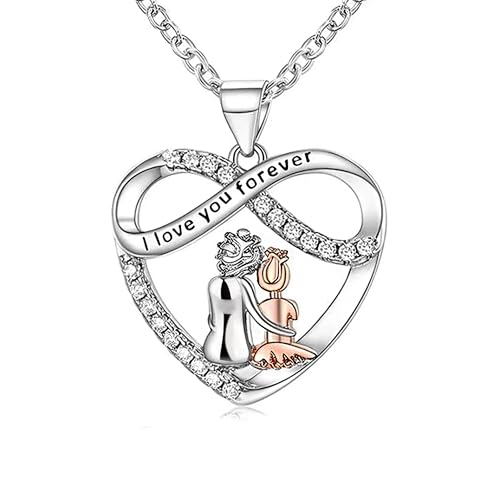 LOVECOM S925 Sterling Silver Infinity Love Heart Necklaces for Women Grandma Granddaughter Cute I Love You Forever CZ Chain Pendant Necklace Christmas Birthday Jewelry Gifts for Mom Dad Daughter