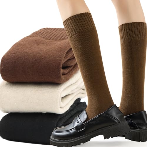 Soleeya 3 Pares Calcetines Termicos Mujer Largos Invierno Talla 35-39, Gruesos Y Suaves Calcetines Altos para Botas Mujer Termicos Hasta la Rodilla con Interior de Felpa