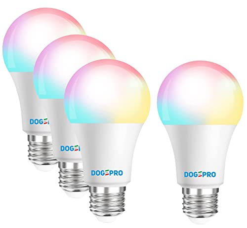 DogePro 4 Lampadine LED 10W Smart Beacon Bluetooth (no Wi-Fi) Intelligente, RGB Multicolore + CCT Bianco Caldo e Freddo, Dimmerabile, A60, 800 lumen, controllo con APP, Tuya, Smart Life