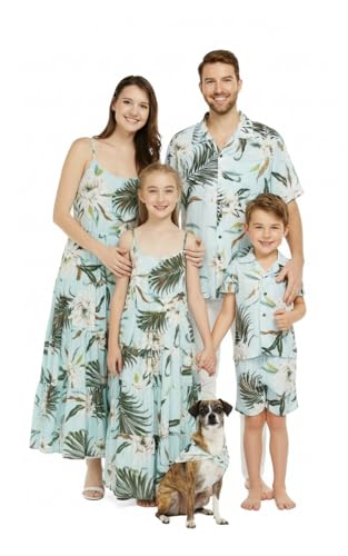 Image of Wispy Cereus Light Blue Family Matching Hawaiian Clothes | Family Matching Outfits • Soft Rayon Fabric • Tropical Floral Print • Vacation Ready • Luau Party Wear