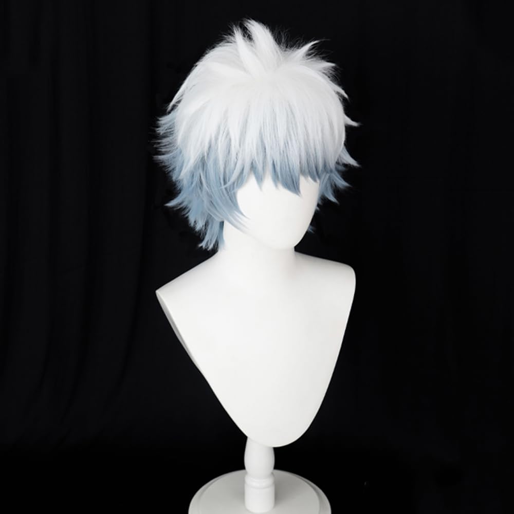 Amazon.co.jp: コスプレウィッグ 銀色 男 ボブショート アホ毛