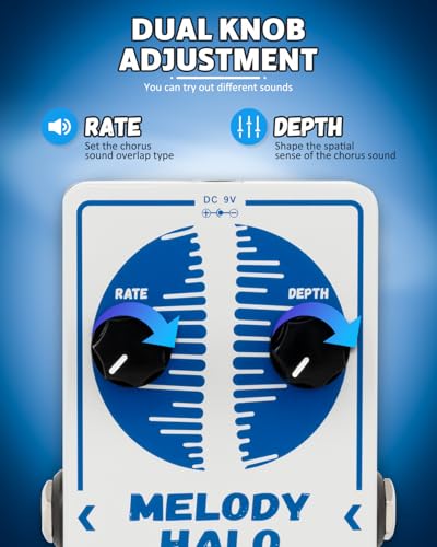 Image of STRICH Chorus Guitar Pedal, Tutti Love Analog Chorus Effect Classic Warm, True Bypass for Electric Guitar, White and Blue, MELODY HALO, White and Blue